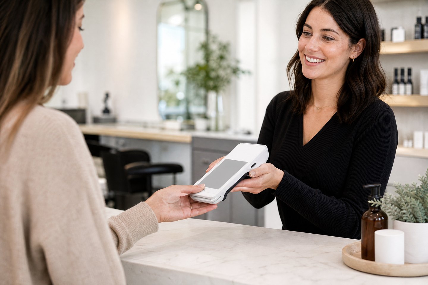 Service business customer using a handheld payment terminal